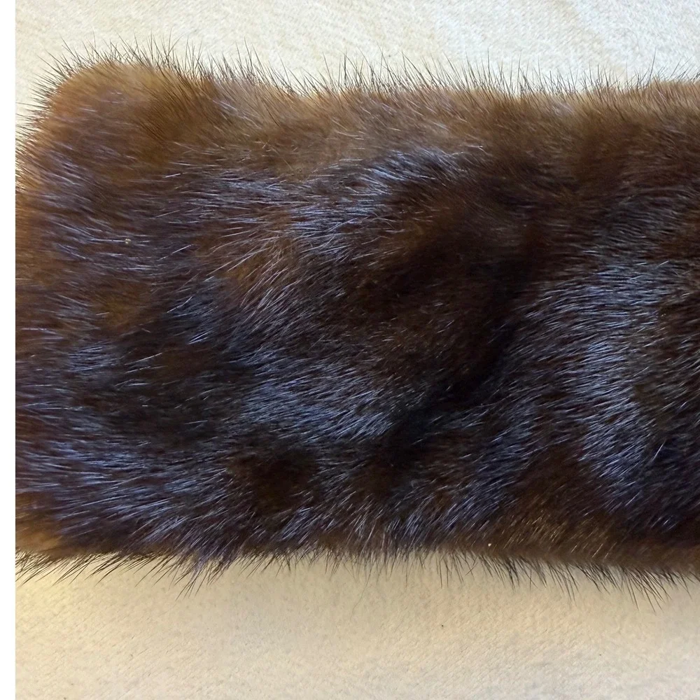 Vtg‎ Genuine Mink Fur Collar Mahogany Brown Detachable Wrap Scarf Trim Accessory